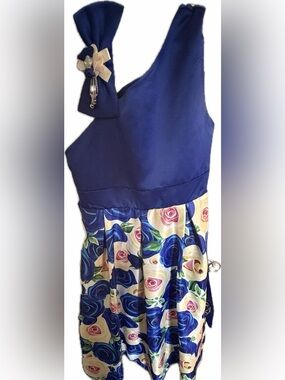 Blue Floral One-Shoulder Girls' Formal Dress